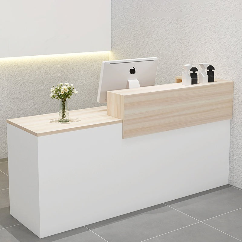 【オフェス受付カウンター】モダン風 オシャレな受付カウンター 左側が高い ホワイト+木の色
