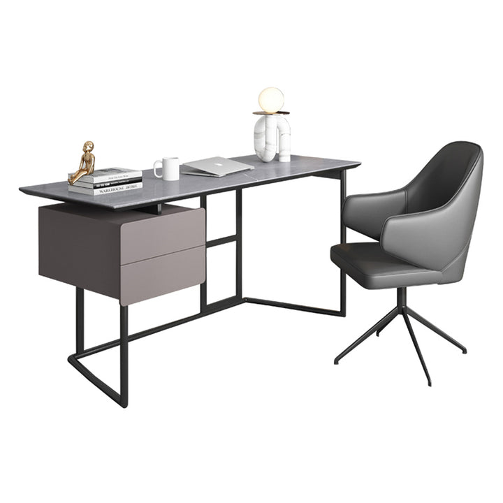 【デスク】テーブル モダン 現代感 ワークデスクの全体画像 グレー 左棚 テーブル+チェア