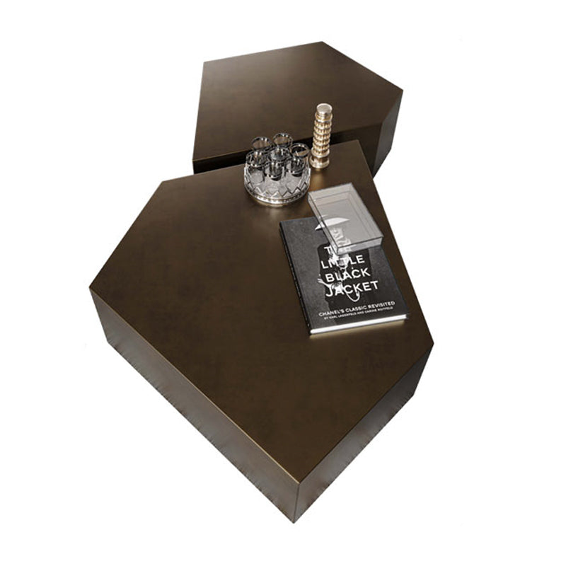 【ローテーブル】異形テーブル ステンレス製 ローテーブルの全体画像 イエローブロンズ ローテーブルセット サイズ104*74*35+60*45*35 100日間返品交換保証制度