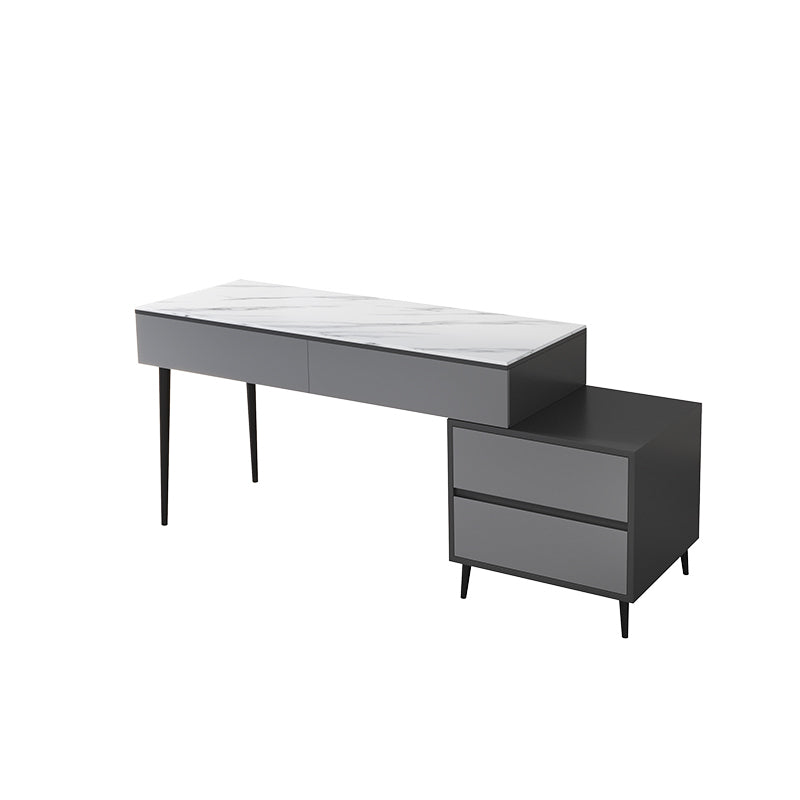 【ワークデスク】テーブル 高級感 選べる2色 ワークデスクの全体画像 天板色ホワイト ボディ色グレー  テーブル+収納ボックス