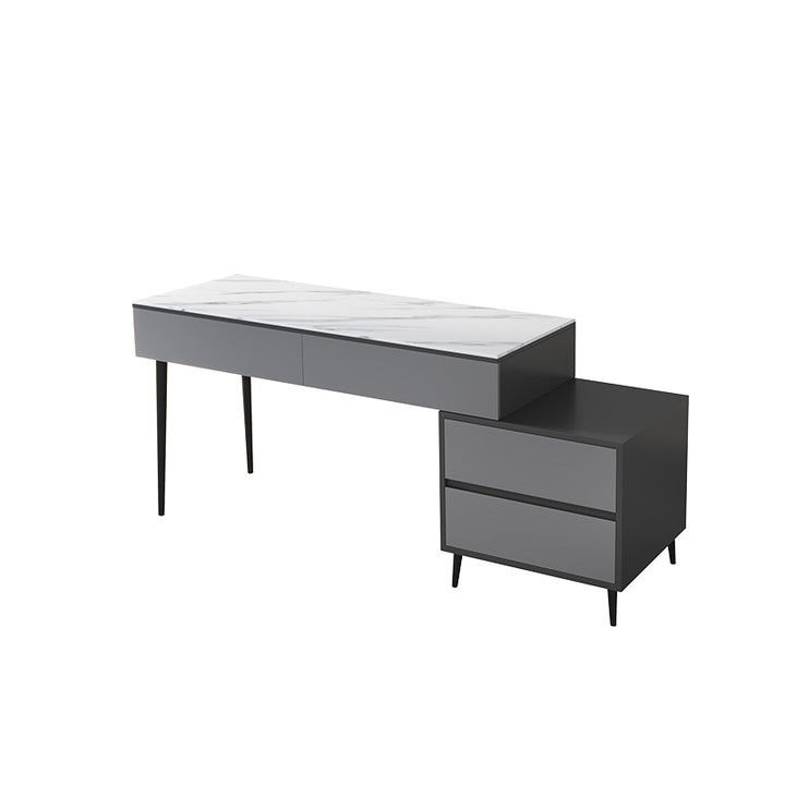 【ワークデスク】テーブル 高級感 選べる2色 ワークデスクの全体画像 天板色ホワイト ボディ色グレー  テーブル+収納ボックス