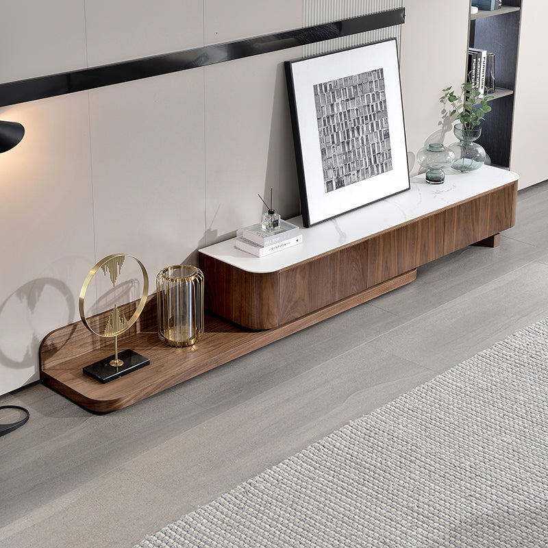 【テレビボード】伸縮式のテレビボード モダン風 ウォールナット 天板色ホワイト(灰柄) 伸缩式 200~390*42*35