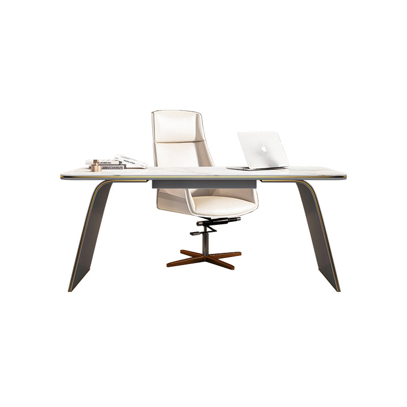 【デスク】テーブル 優雅なデザイン モダン ワークデスクの全体画像 ライトグレー テーブル+チェア