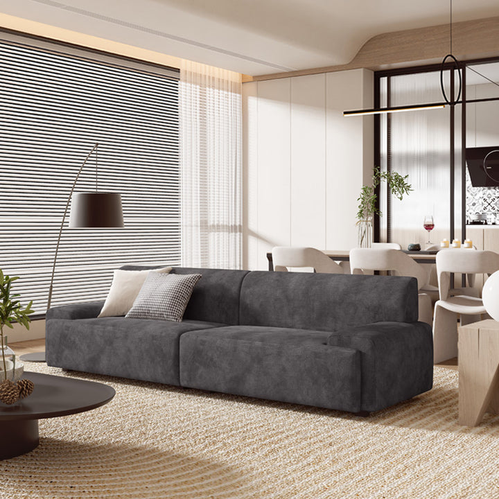 【ソファ】レトロモダン 選べる7色 グレー 高密度ウレタンフォーム 4人掛け 246cm+クッション*2