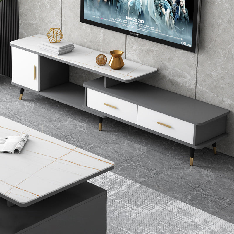 【テレビボード】収納付きテレビボード 選べる3色 ホワイト+グレー 天板色ホワイト+ゴールド 伸縮式130~210*30*46