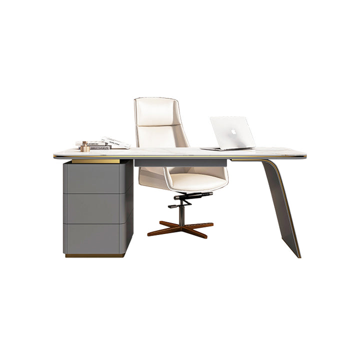 【デスク】テーブル 優雅なデザイン モダン ワークデスクの全体画像 ライトグレー テーブル+収納ボックス+チェア