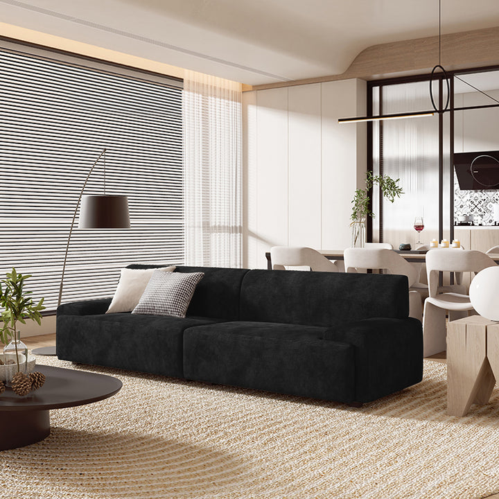 【ソファ】レトロモダン 選べる7色 ブラック 高密度ウレタンフォーム 4人掛け 246cm+クッション*2