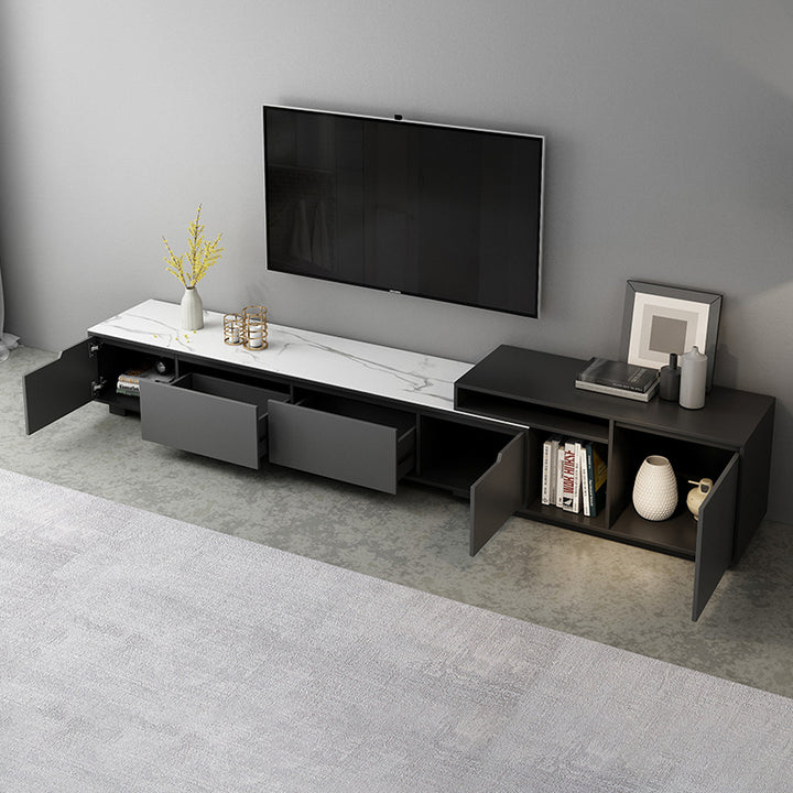 【テレビボード】シンプル 伸縮式 天板選べる2種 グレーボディ+ホワイト天板(高級シントレードストーン)伸縮式233~290*40*46