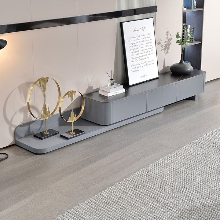 【テレビボード】伸縮式のテレビボード モダン風 グレー 天板色ブラック(金柄) 伸缩式 200~390*42*35