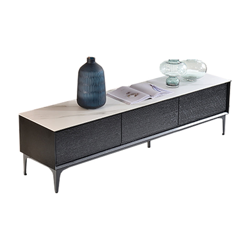 【テレビボード】イタリア風 ラグジュアリー ブラック 天板色ホワイト(灰柄) 引き出し*3