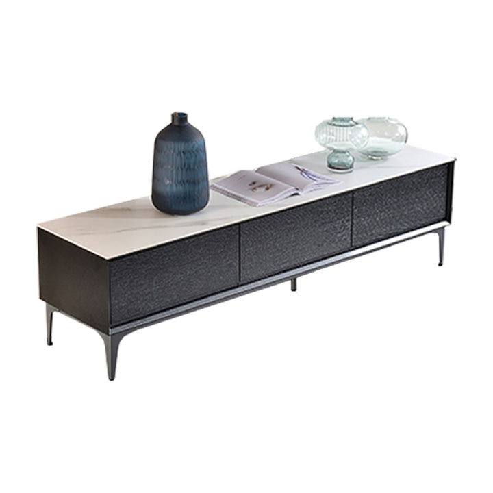 【テレビボード】イタリア風 ラグジュアリー ブラック 天板色ホワイト(灰柄) 引き出し*3