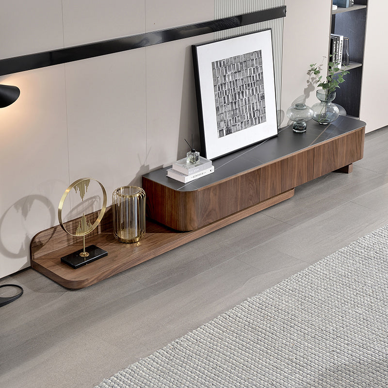 【テレビボード】伸縮式のテレビボード モダン風 ウォールナット 天板色ブラック(金柄) 伸缩式 200~390*42*35