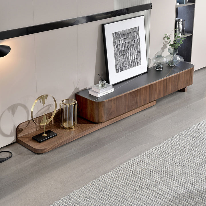 【テレビボード】伸縮式のテレビボード モダン風 ウォールナット 天板色ブラック(金柄) 伸缩式 200~390*42*35