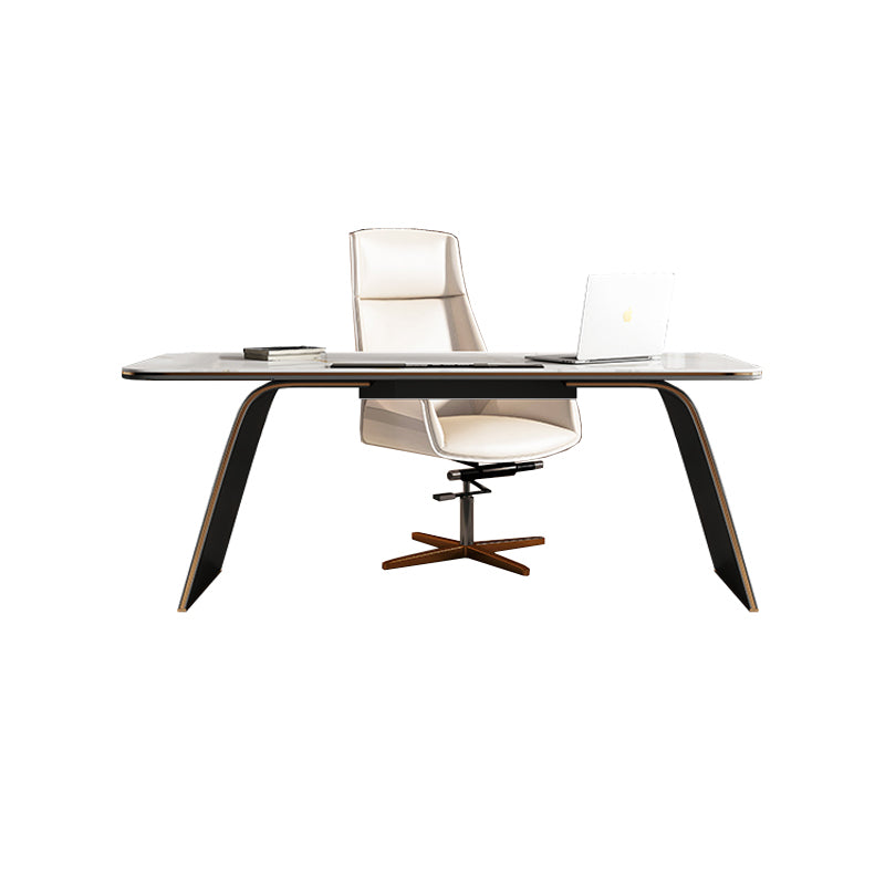 【デスク】テーブル 優雅なデザイン モダン ワークデスクの全体画像 ダークグレー テーブル+チェア