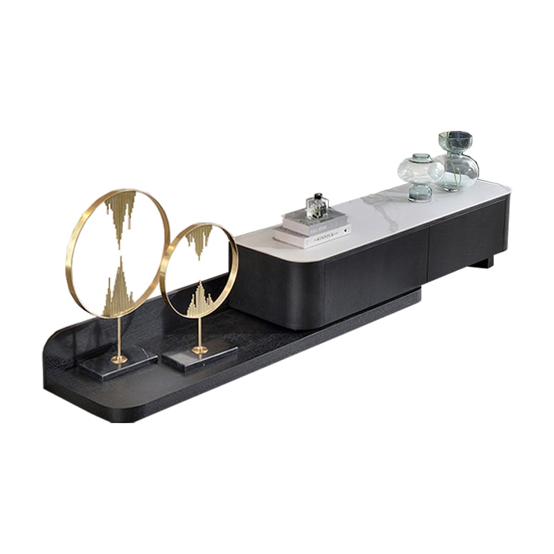 【テレビボード】伸縮式のテレビボード モダン風 ブラック 天板色ホワイト(灰柄) 伸缩式 150~290*42*35