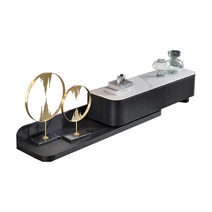 【テレビボード】伸縮式のテレビボード モダン風 ブラック 天板色ホワイト(灰柄) 伸缩式 150~290*42*35