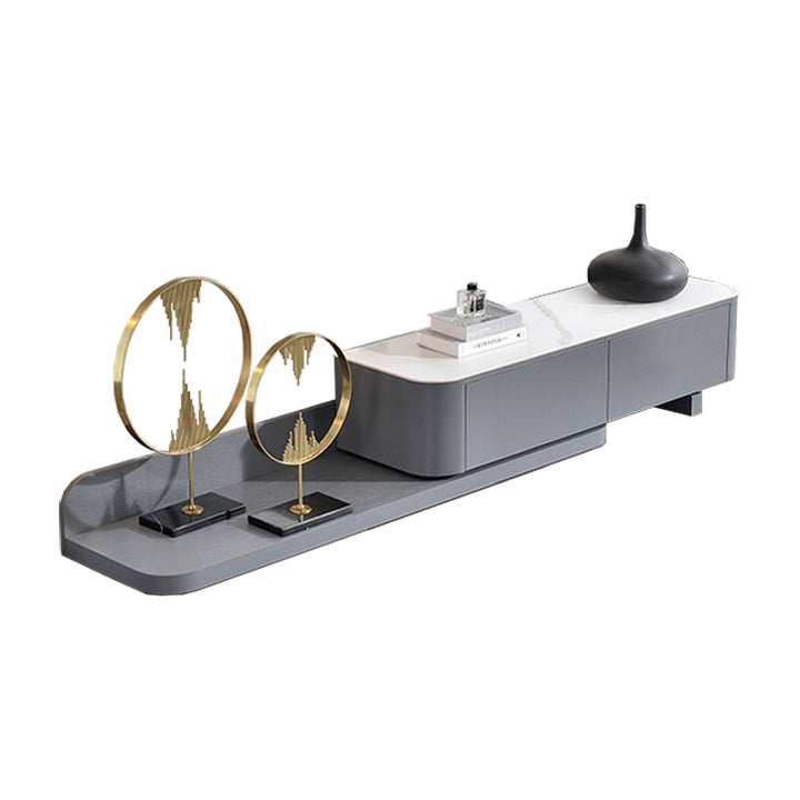 【テレビボード】伸縮式のテレビボード モダン風 グレー 天板色ホワイト(灰柄) 伸缩式 150~290*42*35