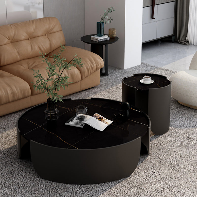 【ローテーブル】北欧 モダン カスタム可能 選べる4色 脚色ブラック 直径90ローテーブル+直径50サイドテーブル 100日間返品交換保証制度