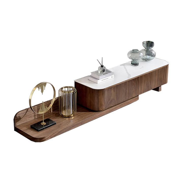 【テレビボード】伸縮式のテレビボード モダン風 ウォールナット 天板色ホワイト(灰柄) 伸缩式 150~290*42*35