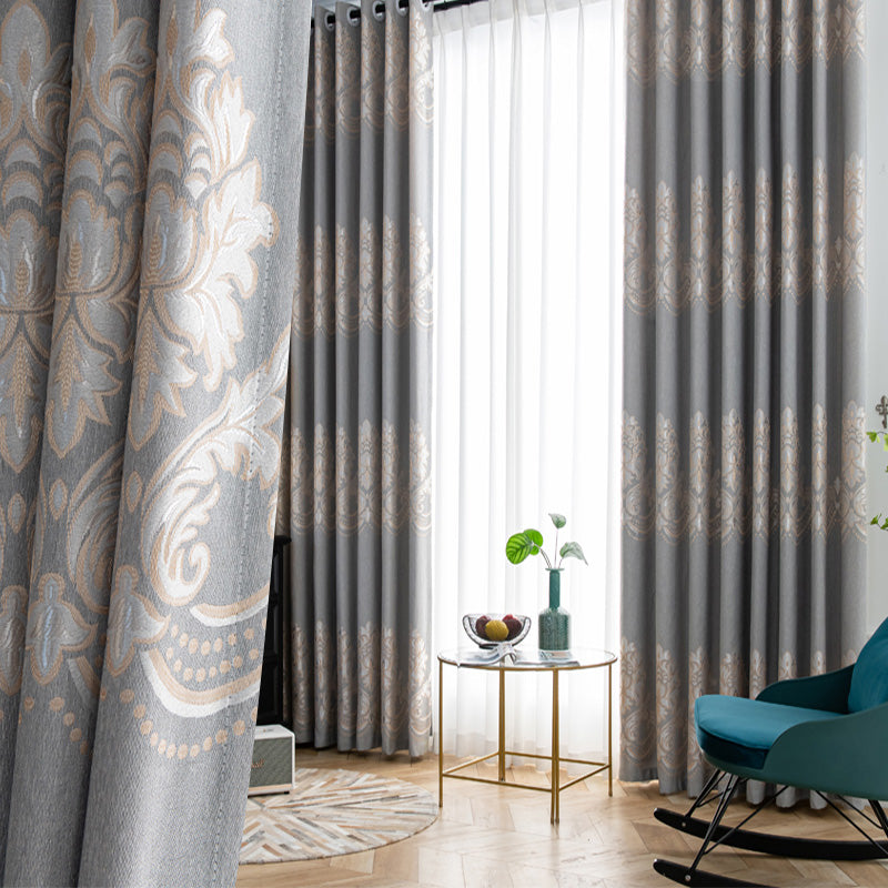 【ドレープカーテン】ジャガード織 選べる24色柄 カーテンの細部画像 グレー(柄付け) ポリエステル 遮光1級 1.5倍ヒダ(2つ山)