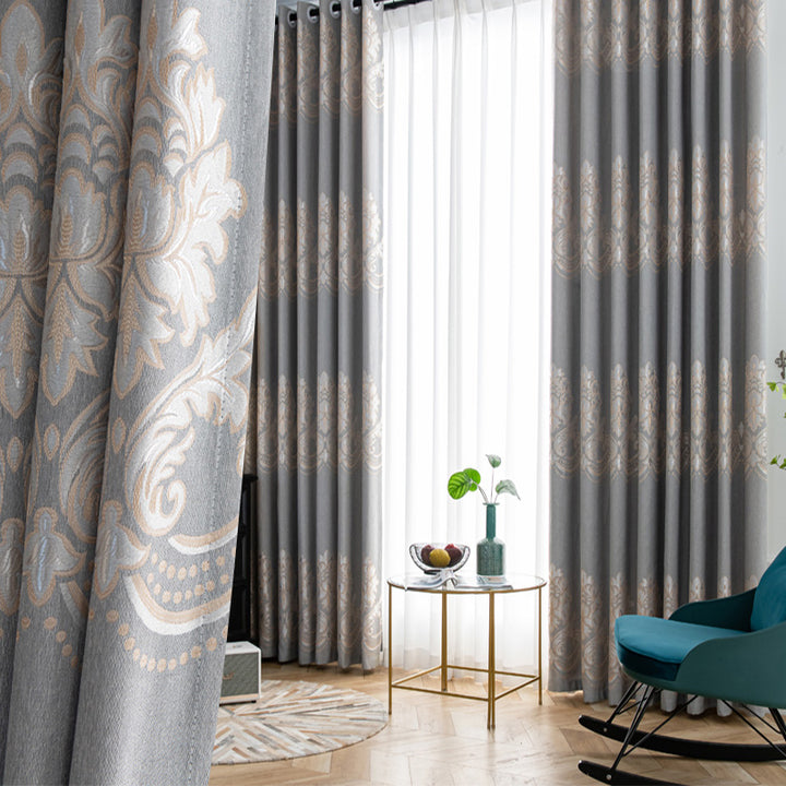 【ドレープカーテン】ジャガード織 選べる24色柄 カーテンの細部画像 グレー(柄付け) ポリエステル 遮光1級 1.5倍ヒダ(2つ山)