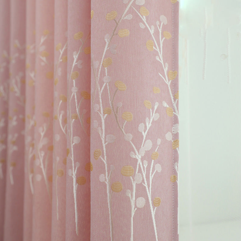 【ドレープカーテン】ジャガード織 選べる24色柄 カーテンの細部画像 ピンク(柄付け) ポリエステル 遮光1級 1.5倍ヒダ(2つ山)