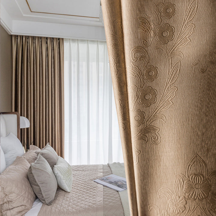 【ドレープカーテン】ジャガード織 選べる24色柄 カーテンの細部画像 ゴールド(柄付け) ポリエステル 遮光1級 1.5倍ヒダ(2つ山)