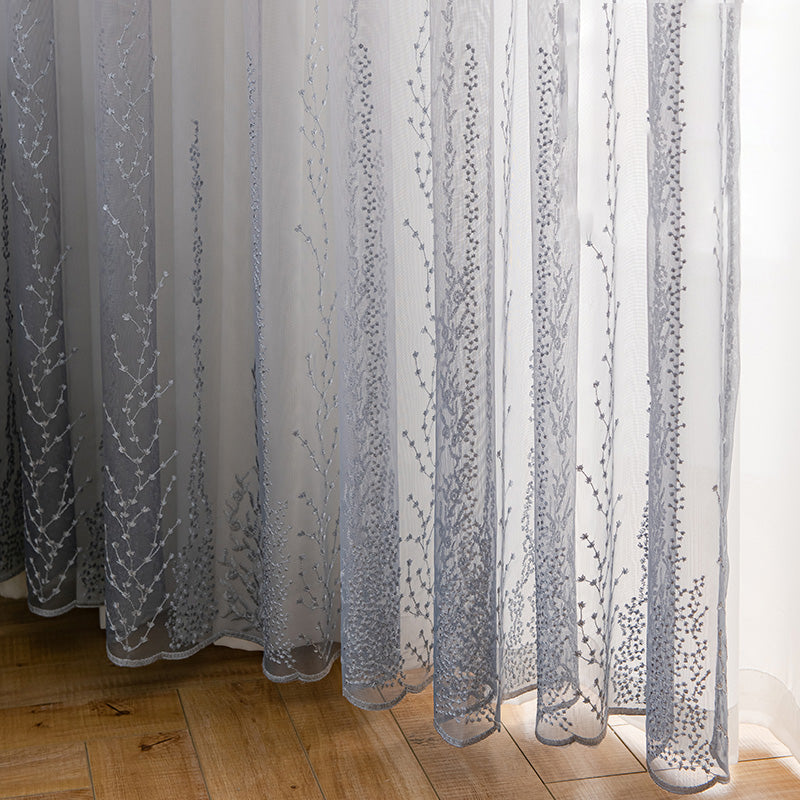 【レースカーテン】青い空霧雨 選べる4色 カーテンの細部画像 ホワイト+グレー(柄付け) ポリエステル