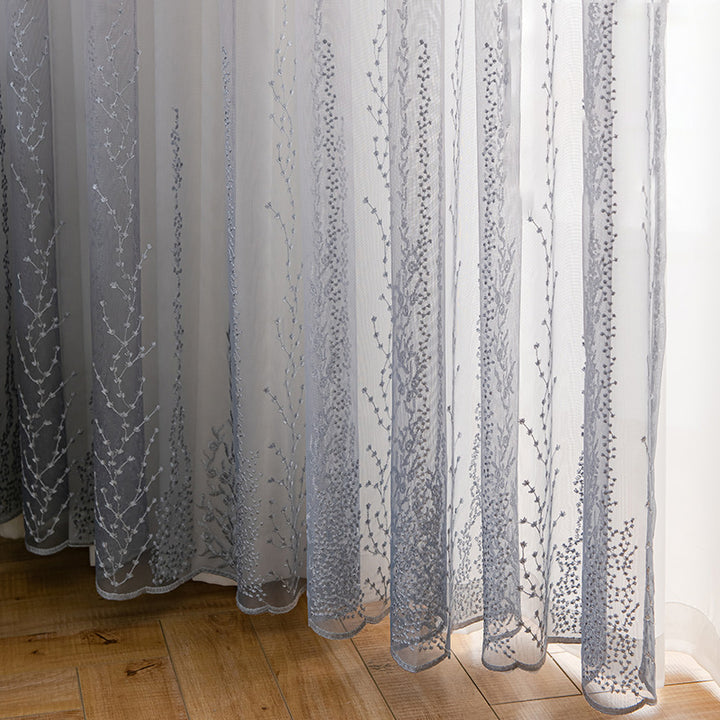 【レースカーテン】青い空霧雨 選べる4色 カーテンの細部画像 ホワイト+グレー(柄付け) ポリエステル