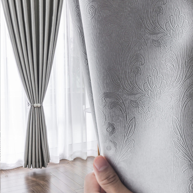 【ドレープカーテン】ジャガード織 選べる24色柄 カーテンの細部画像 シルバー(柄付け) ポリエステル 遮光1級 1.5倍ヒダ(2つ山)