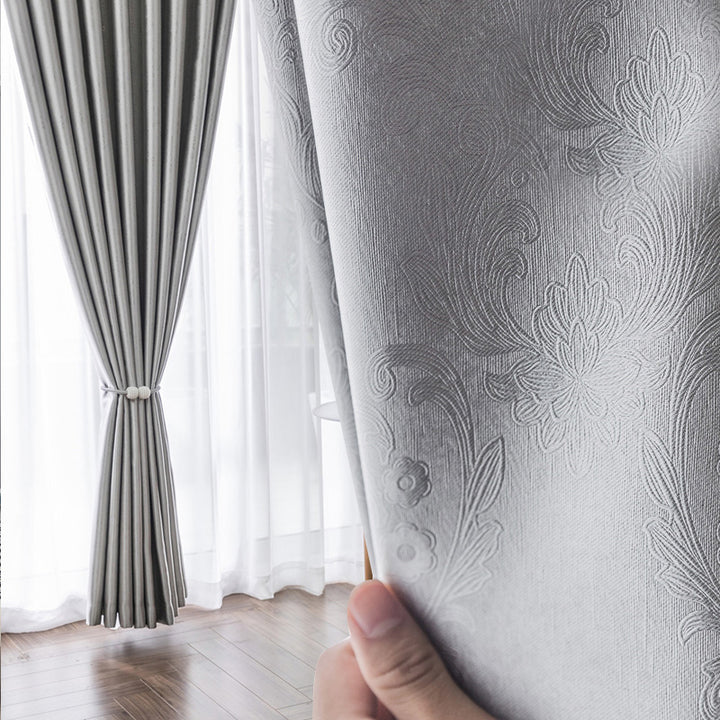 【ドレープカーテン】ジャガード織 選べる24色柄 カーテンの細部画像 シルバー(柄付け) ポリエステル 遮光1級 1.5倍ヒダ(2つ山)