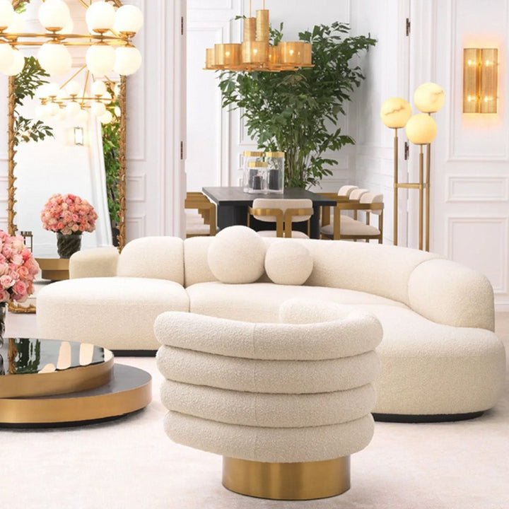 【ソファ】ソファー シンプルミルク色 1/2/3/4人掛け ホワイト ラムフリース アーク型/340*150