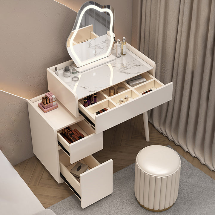 INDOORPLUS公式/ドレッサー ふわふわな雰囲気 おしゃれ (LEDミラーおまけ)テーブル+収納ボックス+丸椅子 収納利便性