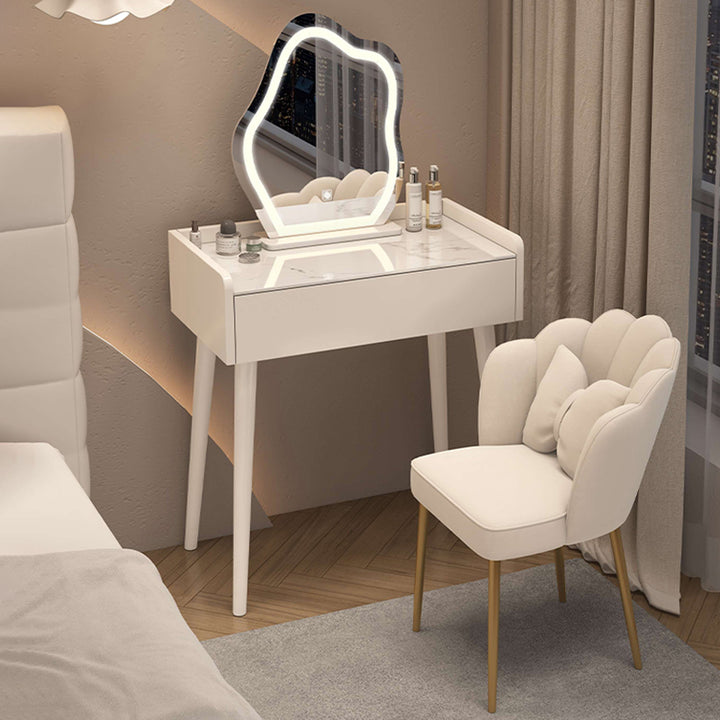 INDOORPLUS公式/ドレッサー ふわふわな雰囲気 おしゃれ (LEDミラーおまけ)テーブル+背もたれ椅子