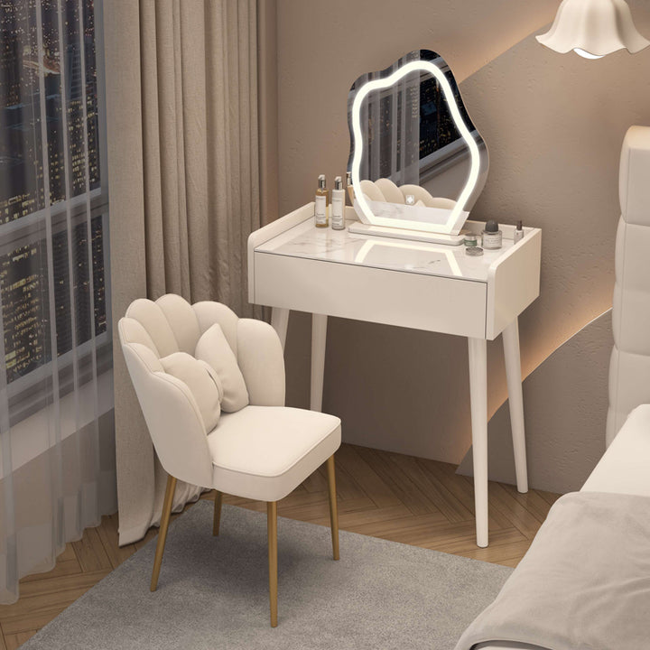 INDOORPLUS公式/ドレッサー ふわふわな雰囲気 おしゃれ (LEDミラーおまけ)テーブル+背もたれ椅子