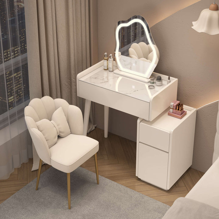 INDOORPLUS公式/ドレッサー ふわふわな雰囲気 おしゃれ (LEDミラーおまけ)テーブル+収納ボックス+背もたれ椅子