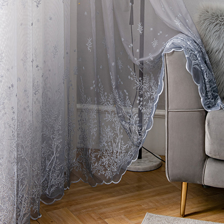 【レースカーテン】青い空霧雨 選べる4色 カーテンの細部画像 ホワイト+グレー(柄付け) ポリエステル
