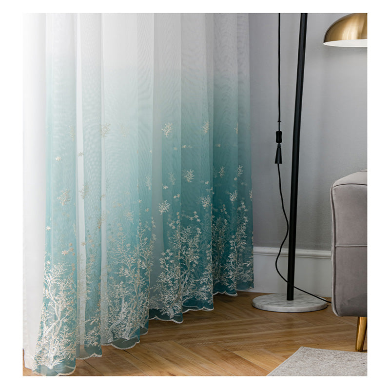 【レースカーテン】青い空霧雨 選べる4色 カーテンの細部画像 ホワイト+ブルー(柄付け) ポリエステル