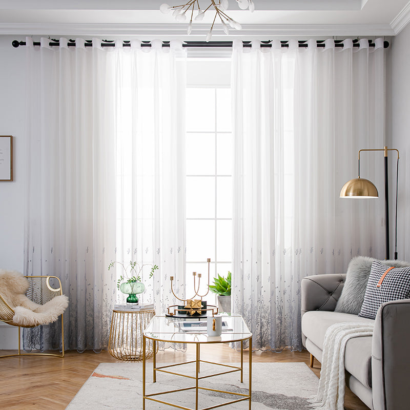 【レースカーテン】青い空霧雨 選べる4色 ホワイト+グレー(柄付け) ポリエステル