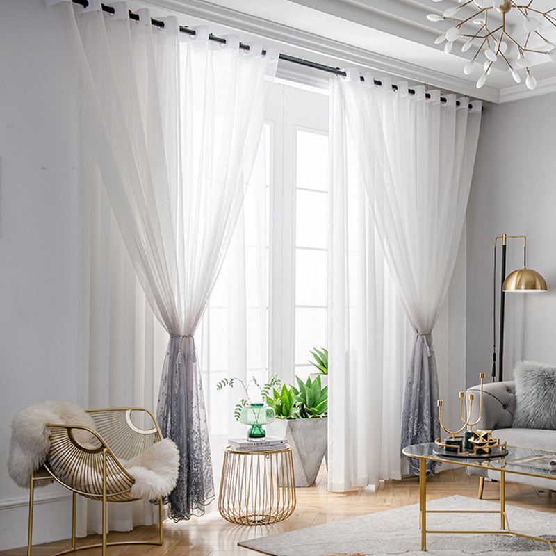 【レースカーテン】青い空霧雨 選べる4色 ホワイト+グレー(柄付け) ポリエステル