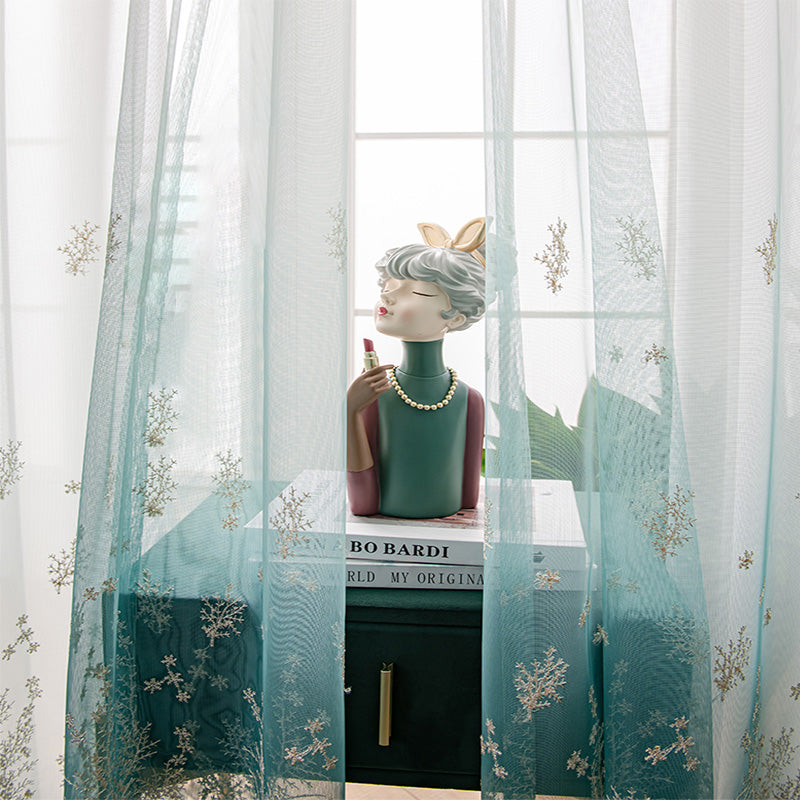 【レースカーテン】青い空霧雨 選べる4色 カーテンの細部画像 ホワイト+ブルー(柄付け) ポリエステル