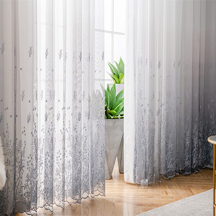 【レースカーテン】青い空霧雨 選べる4色 カーテンの細部画像 ホワイト+グレー(柄付け) ポリエステル