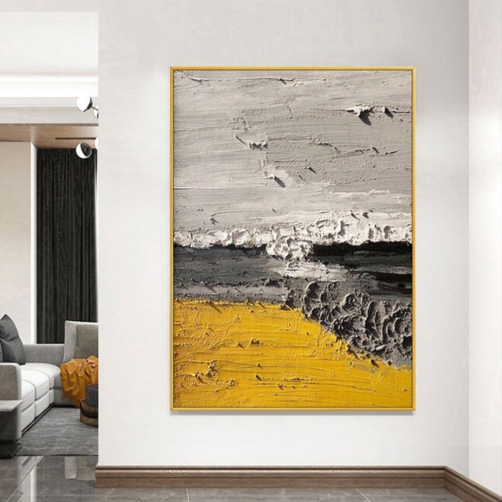 【掛絵】黒黄風景 手描き油絵