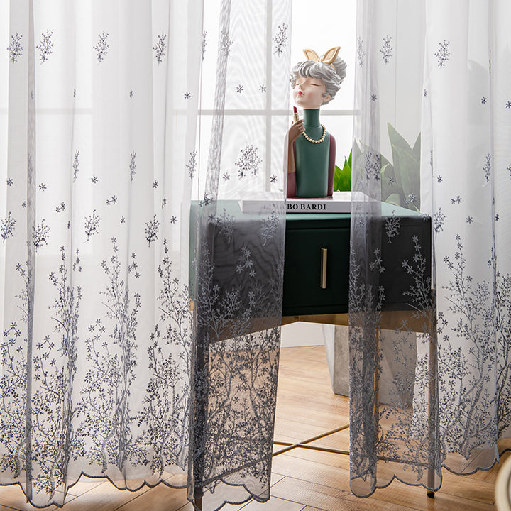 【レースカーテン】青い空霧雨 選べる4色 カーテンの細部画像 ホワイト+グレー(柄付け) ポリエステル