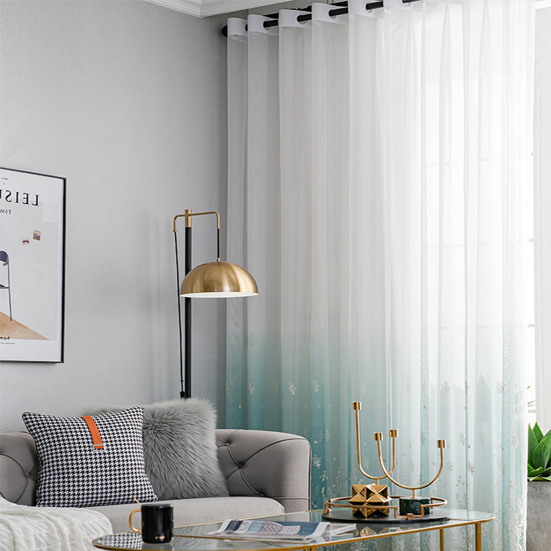 【レースカーテン】青い空霧雨 選べる4色 ホワイト+ブルー(柄付け) ポリエステル