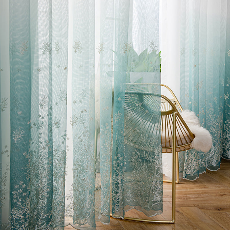 【レースカーテン】青い空霧雨 選べる4色 カーテンの細部画像 ホワイト+ブルー(柄付け) ポリエステル