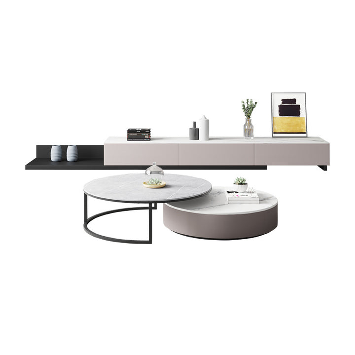 【ローテーブル】グレー系ラウンド 色・パターン高グレー+低ホワイト 高いグレー直径80+低いホワイト直径70 100日間返品交換保証制度