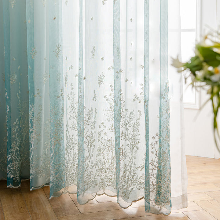 【レースカーテン】青い空霧雨 選べる4色 カーテンの細部画像 ホワイト+ブルー(柄付け) ポリエステル