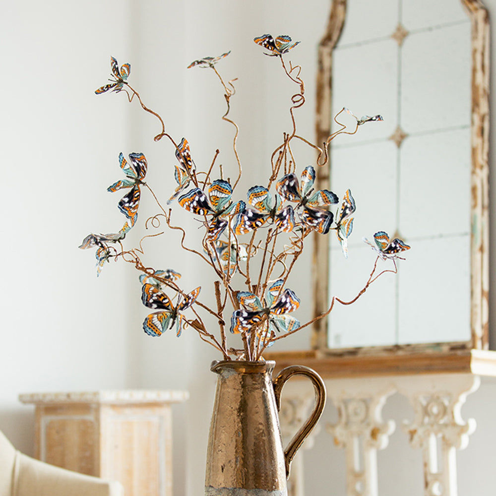 【造花 】レトロ 枯れ葉 蝶フェイク 生け花