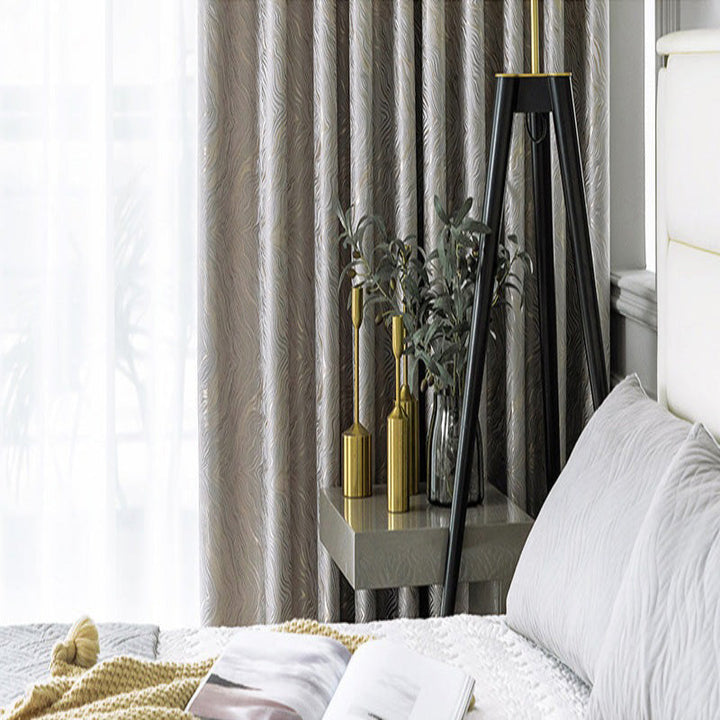 【ドレープカーテン】高級感フランス風 選べる8色 カーテンの細部画像 グレー（柄付け） ポリエステル100％ 遮光1級